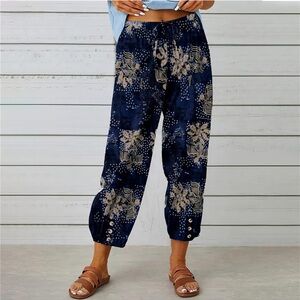 Akivide Women's Size XL High Waist Boho Floral Printed Pants